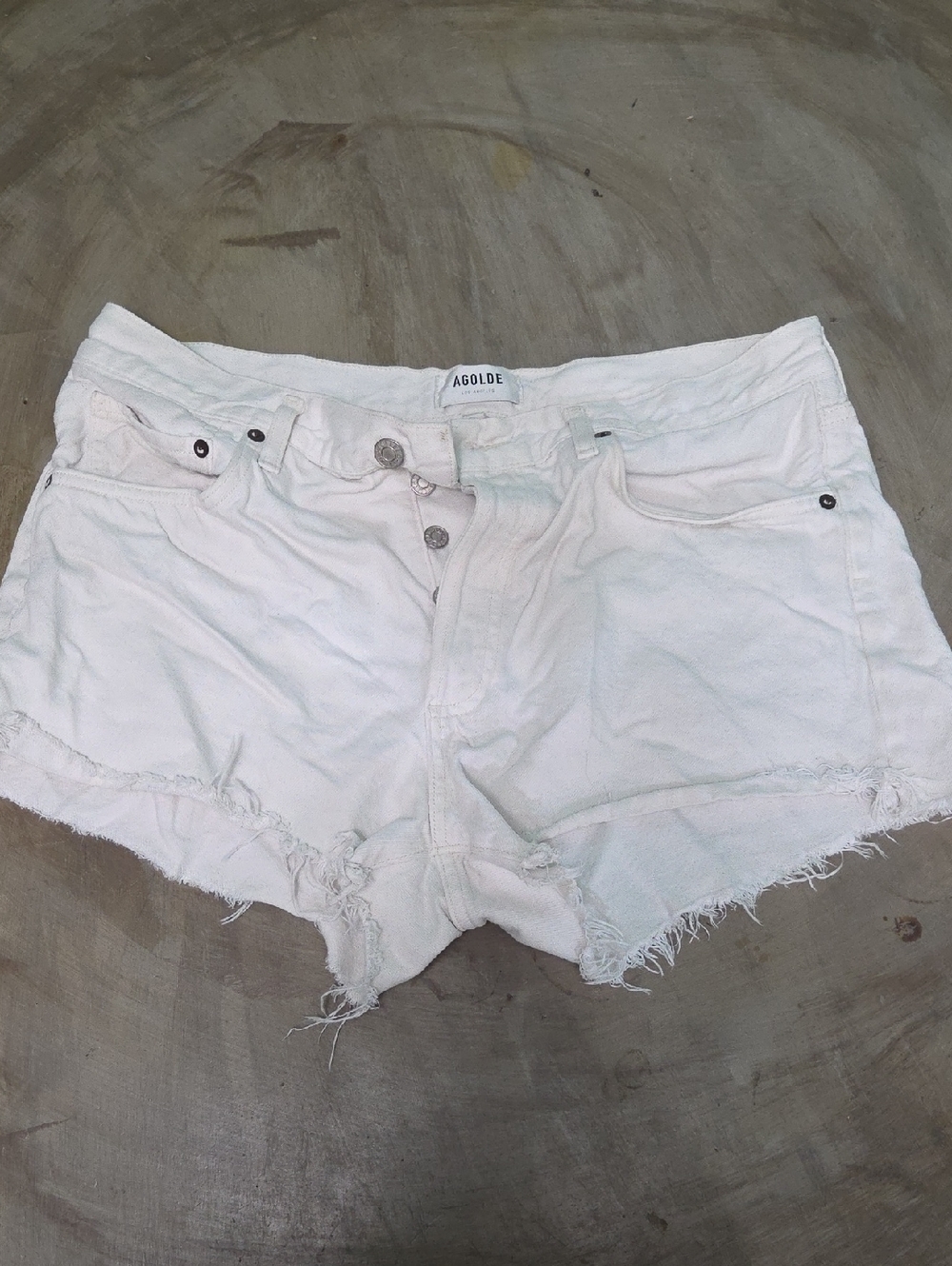 Agolde White Frayed Denim Shorts